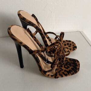 Leopard Print Strappy High-Heel Sandals - Brown